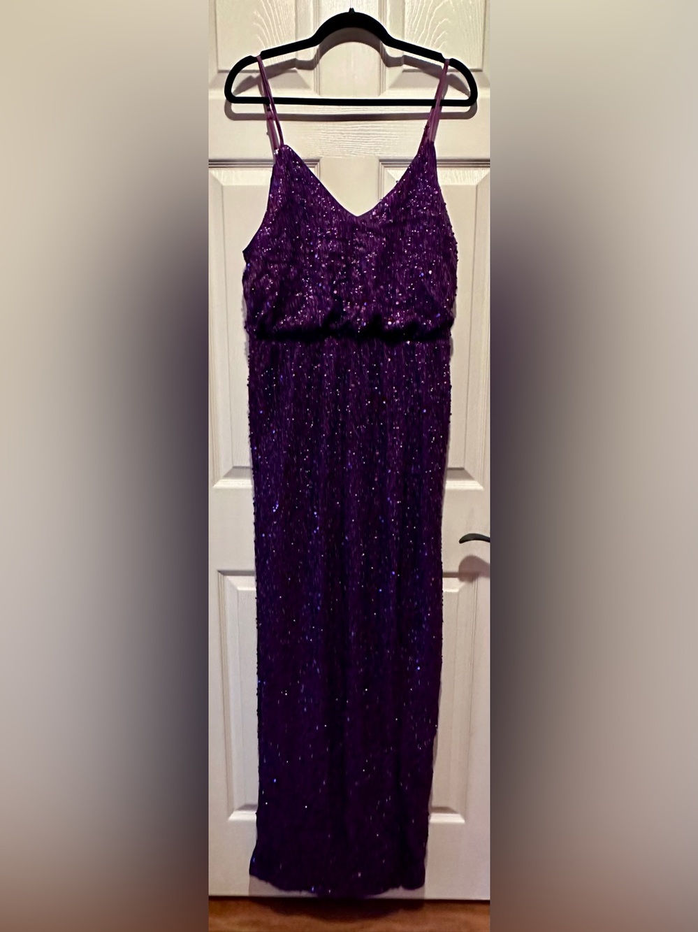 Faeriesty XL Purple Sequined Spaghetti Strap Maxi Dress Slit